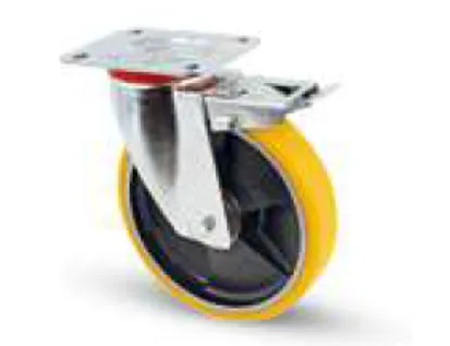 Roulette polyurethane ORANGE FONTE D125mm SLO (pivot+frein)