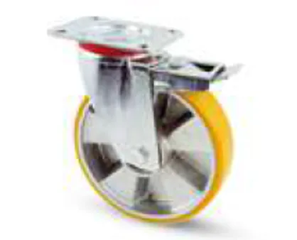 Roulette polyurethane ORANGE ALU D125mm SLG (pivot+frein)