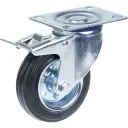 Roulette caoutchouc NOIR D250mm (pivot+frein)  