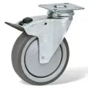 Roulette caoutchouc GRIS  D80mm (pivot+frein) (platine 40x40)