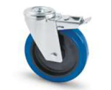Roulette caoutchouc BLEU D100mm SLG (pivot+frein) sans platine