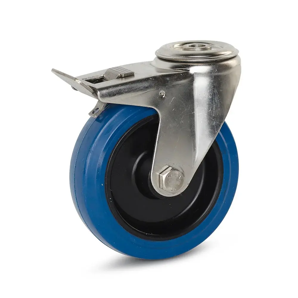 Roulette caoutchouc BLEU D80mm (Sans tige pivot+frein)