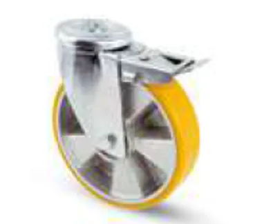 Roulette polyurethane ORANGE ALU D80mm SLG (pivot+frein) sans platine