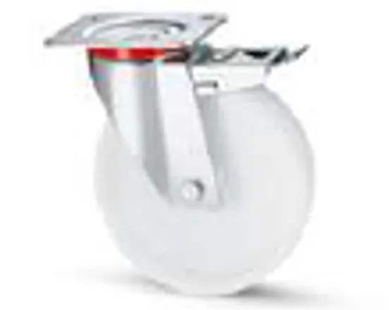 Roulette polyamide BLANC D200mm ( pivot+frein )